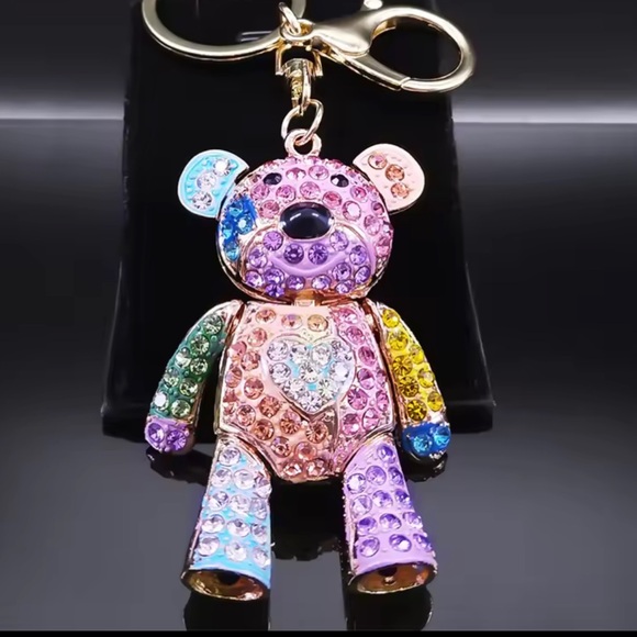 Accessories - Bear rhinestone keychain multicolor rainbow purple gold Colorful Crystal Bear